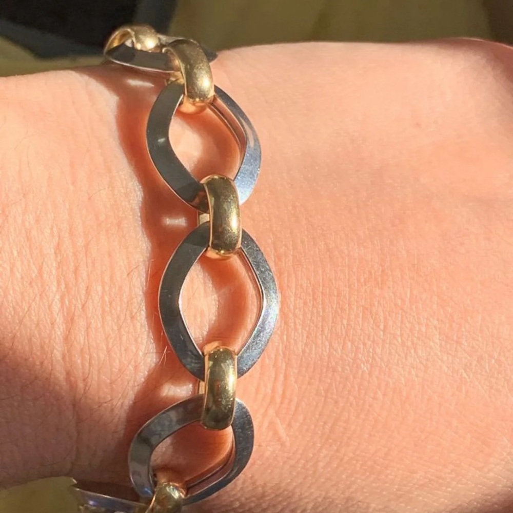 14k Big Links Two Tone Bracelet - Picture 2 of 5